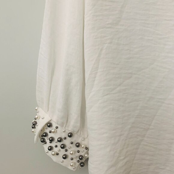 Esqualo White Blouse 3/4 sleeves with pearl details Size US 12 - Picture 4 of 8